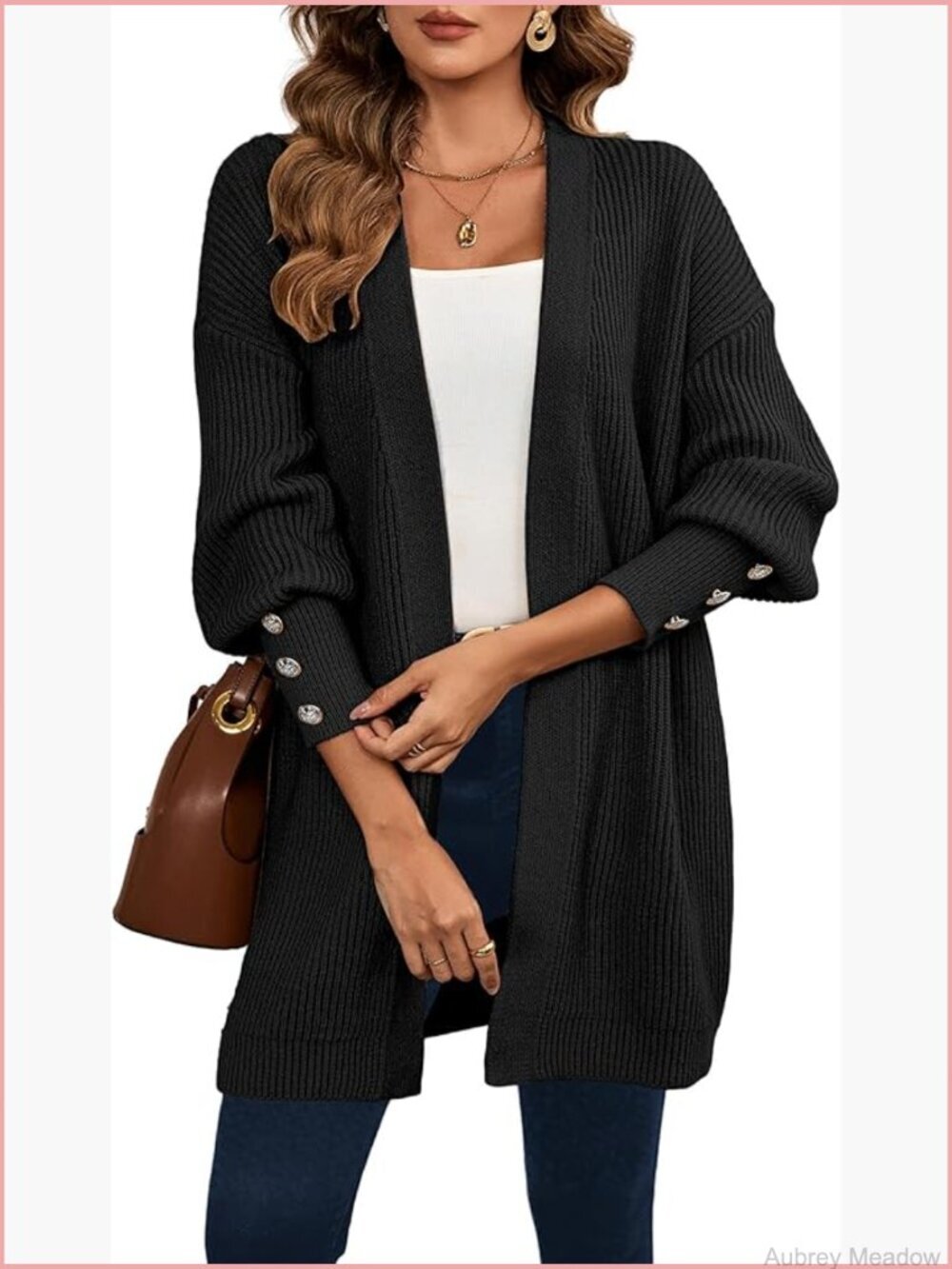 Oversized Chunky Knit Cardigan - Long Sleeve Open Front Boho